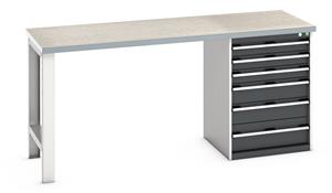 Bott Cubio Pedestal Bench with Lino Top & 6 Drawers - 2000mm Wide  x 750mm Deep x 940mm High. Workbench consists of the following components for easy self assembly:... 940mm High Benches